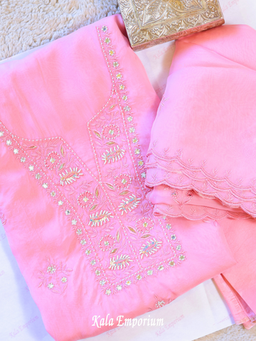 Pure Organza Shirt & Dupatta Adorned With Thread, Mirror and Pearl Work