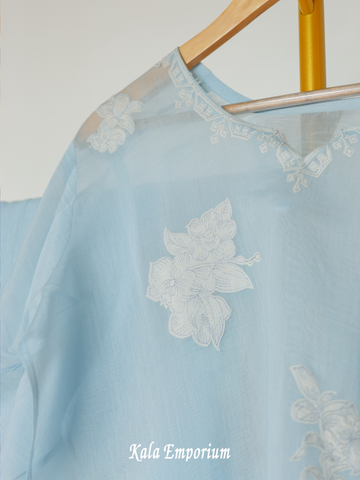 Pure Chanderi Suit Adorned with Applique Work Paired with Cotton Bottom