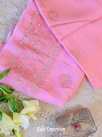 Pure Organza Shirt & Dupatta Adorned With Thread, Mirror and Pearl Work