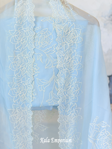 Pure Organza Suit & Dupatta With Intricate Thread Work, and Upadda Silk Bottom