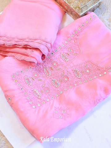 Pure Organza Shirt & Dupatta Adorned With Thread, Mirror and Pearl Work