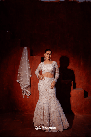 Fish Cut Lehenga with Cut dana & Pearls work