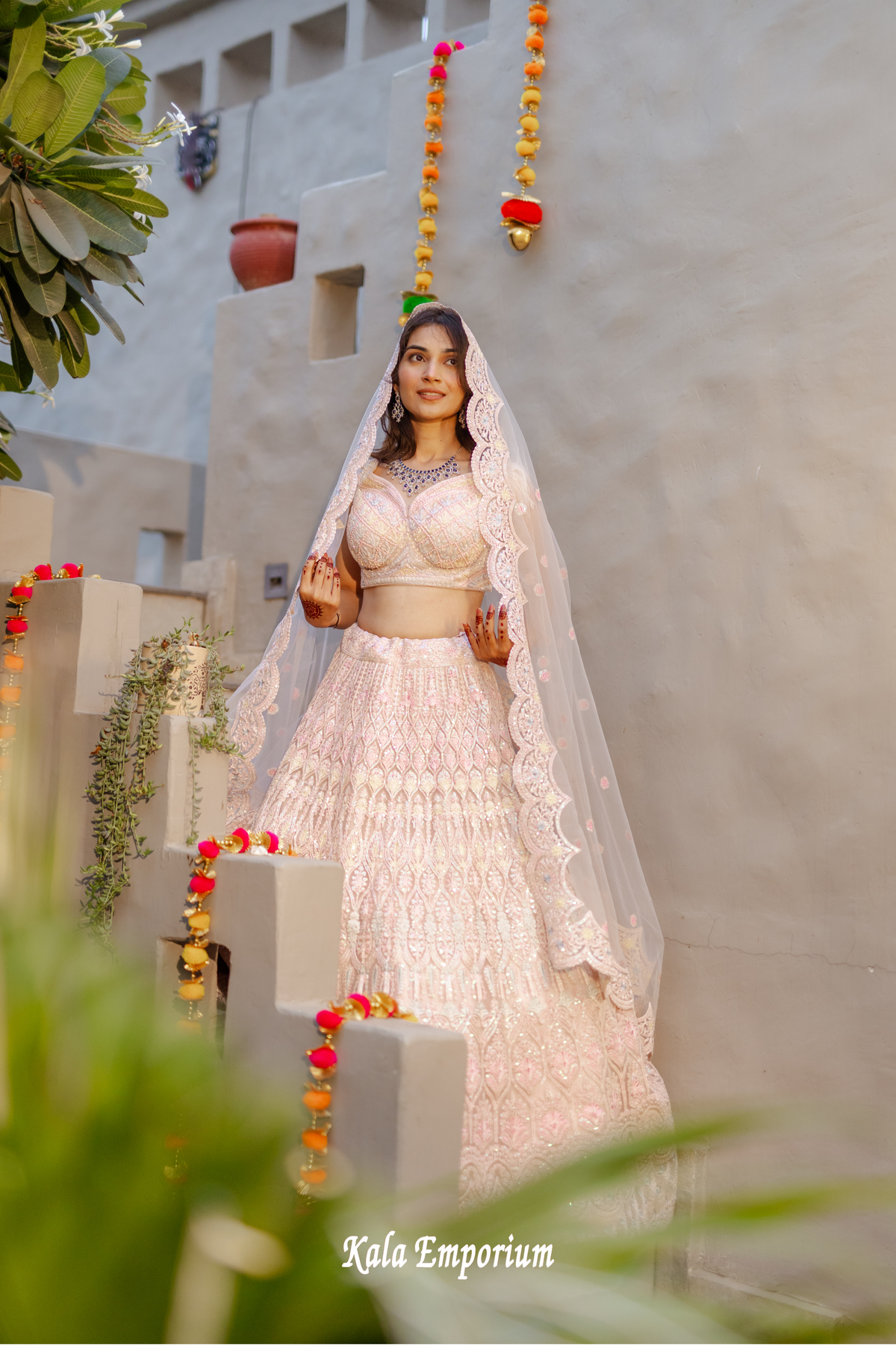 Baby Pink Net Lehenga with Thread and Sequins Work