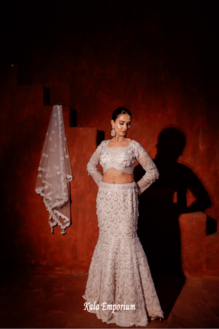 Fish Cut Lehenga with Cut dana & Pearls work