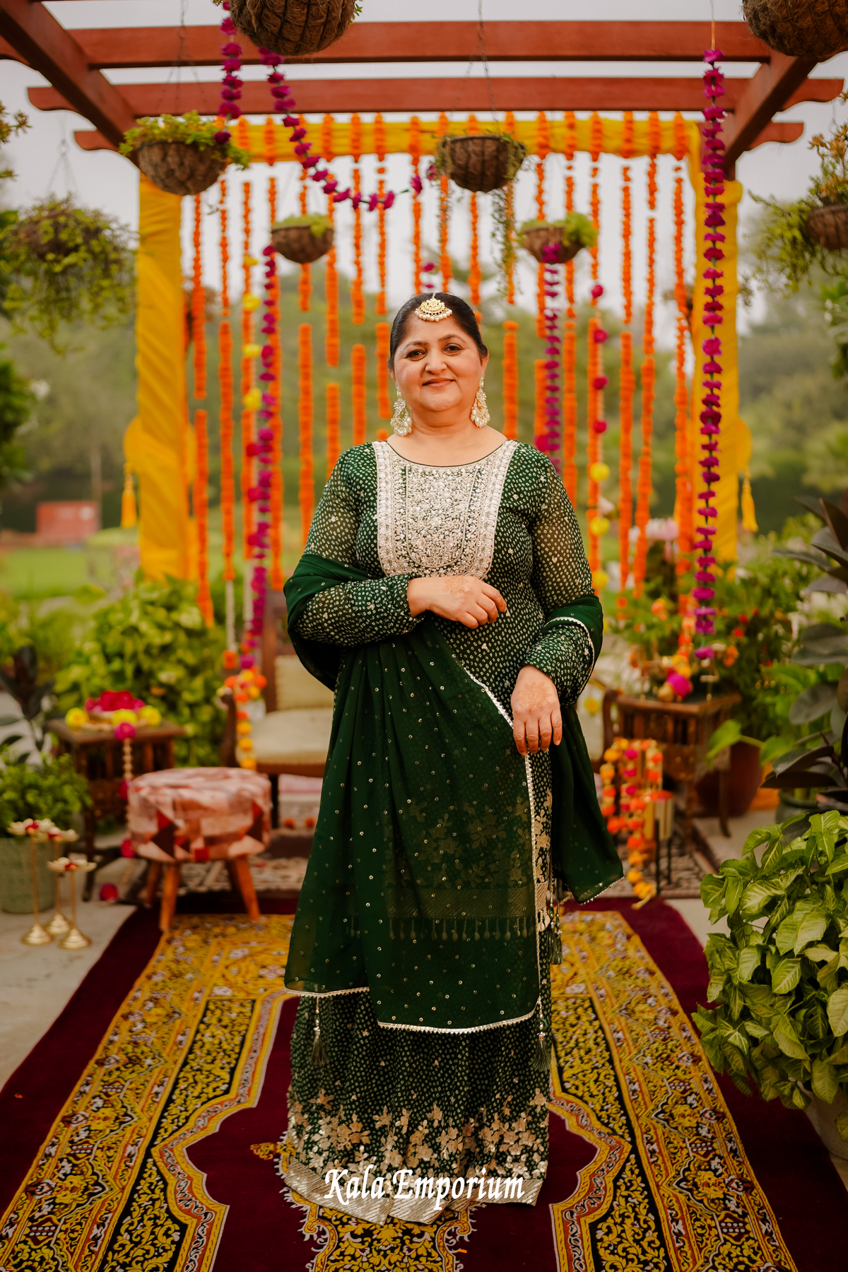 Bottle Green Sharara Suit with Pearl Work