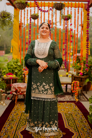 Bottle Green Sharara Suit with Pearl Work