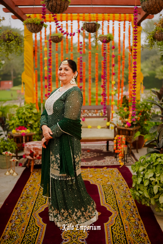 Bottle Green Sharara Suit with Pearl Work