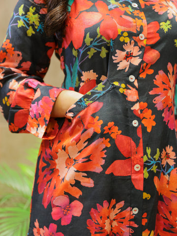 Black And Red Floral Printed Co-ord Set