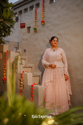 Baby Pink Georgette Lehenga with Thread and Zari Work