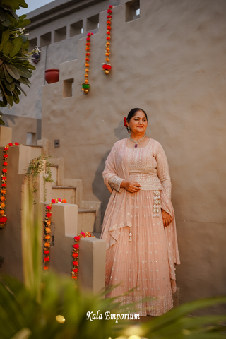 Baby Pink Georgette Lehenga with Thread and Zari Work