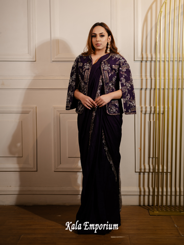 Saree Paired with Jacket and Sequins Work