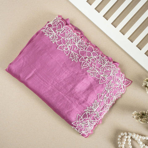 Tabby Silk Saree Adorned With White Pearl Work On The Border Along WIth Pearl Butis Allover