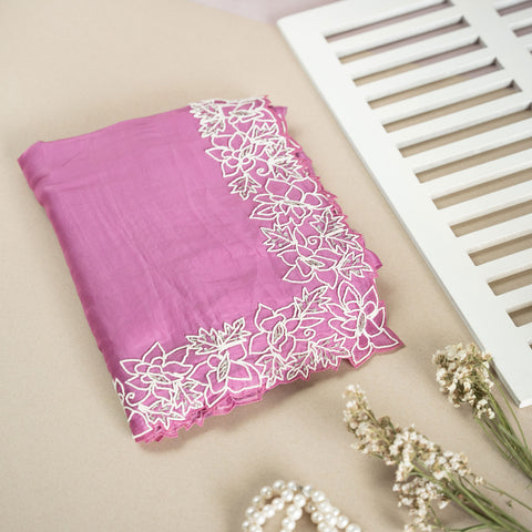 Tabby Silk Saree Adorned With White Pearl Work On The Border Along WIth Pearl Butis Allover