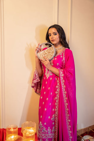 Magenta Pakistani Suit With Sequins And Mirror Work