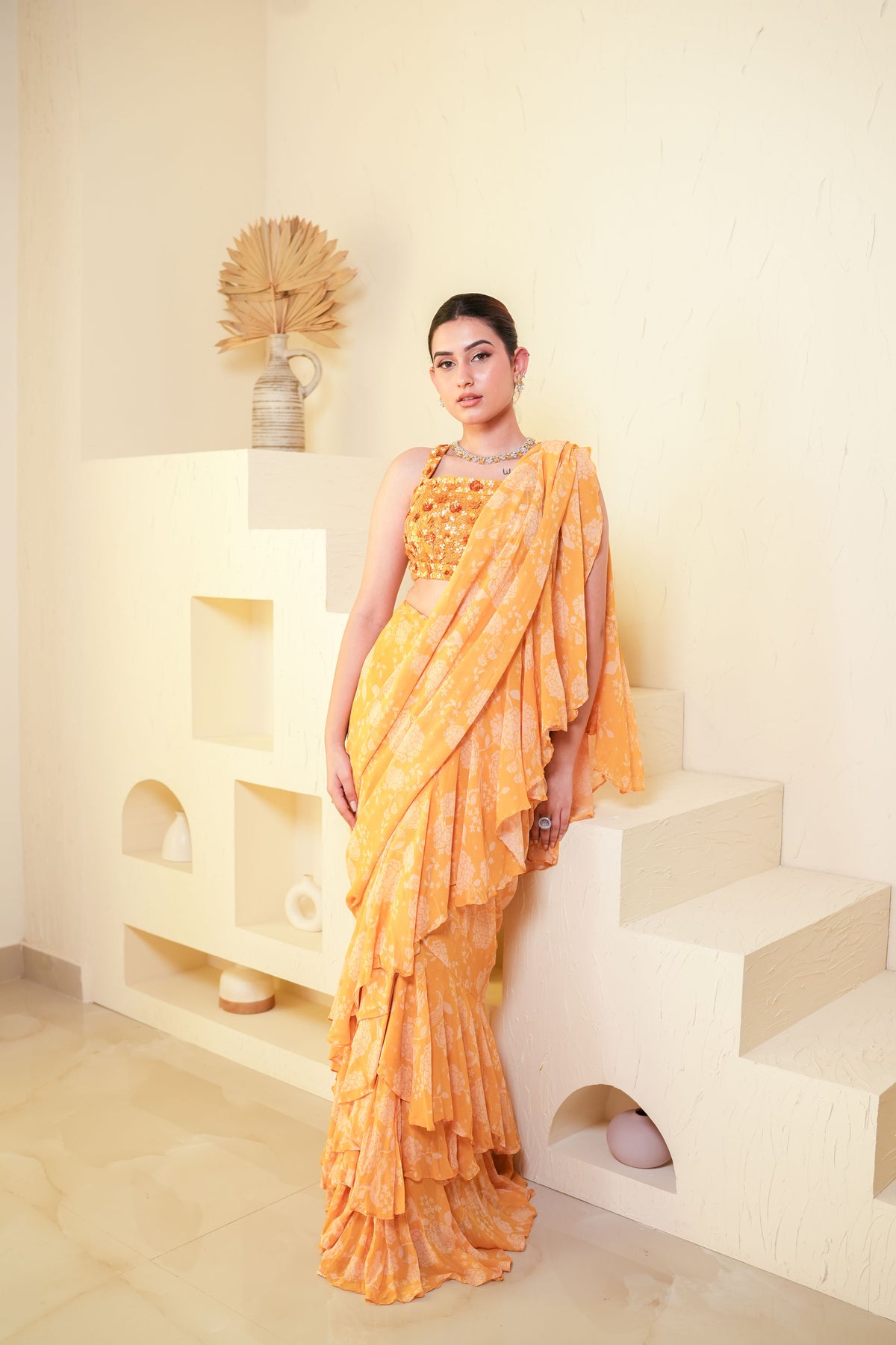 Sunshine Yellow Georgette Saree