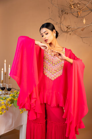 Pearl Work Garara Suit With Flared Top