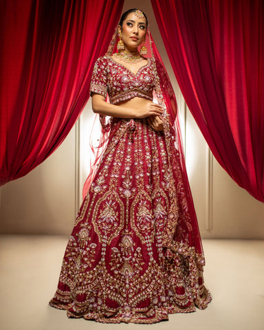 Multi-Colored Silk Lehenga Intricately Adorned with Zari, Pearl and Thread Work