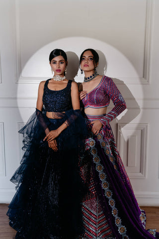 Violet Purple Lehenga In Raw Silk With Elaborate Thread and Sequins Work